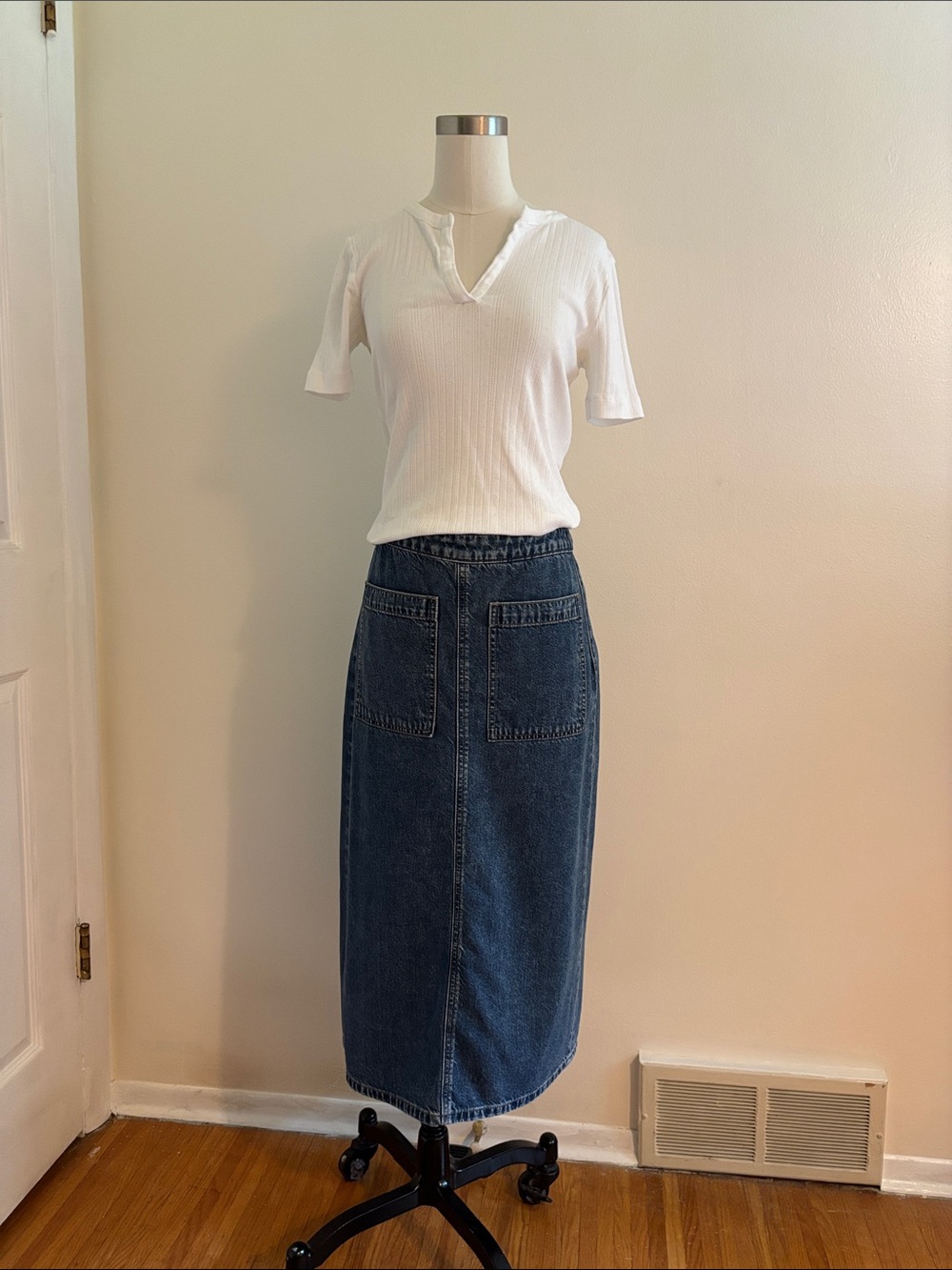 LOFT Dark Blue Denim Midi Skirt